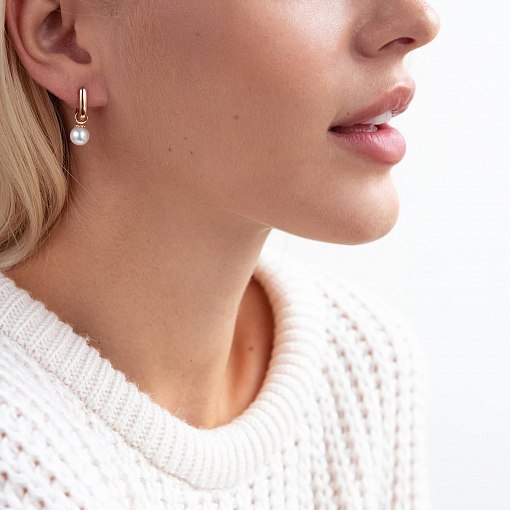 Золотые серьги с культивированным пресноводным жемчугом с02235 2