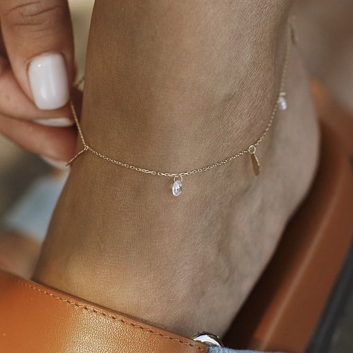 Золотой браслет "Перышки" на ногу (фианиты) б04795 2