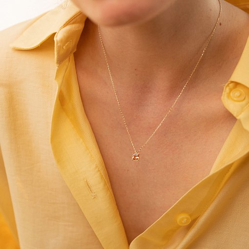 Золотое колье "Альма" (оранжевый фианит) кол02366 4