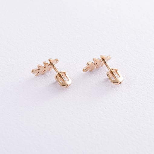 Серьги - пусеты "Веточки" в красном золоте с06925 4