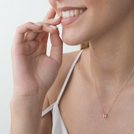 Колье с буквой "М" в красном золоте (фианиты) кол01255М 2