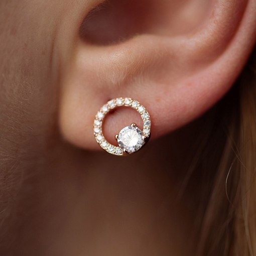 Серьги - пусеты "Круговорот" с фианитами (красное золото) с08789 4