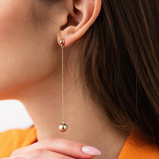 Серьги - пусеты "Margo" с шариками на цепочке (желтое золото) с08240 3