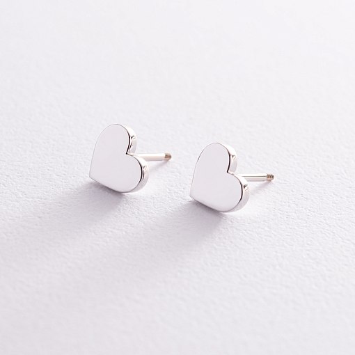 Серьги - пусеты "Сердечки" в белом золоте с08297 5