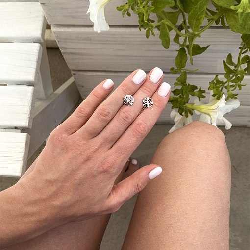 Серьги - пусеты "Древо жизни" в белом золоте с06985 2