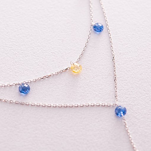 Двойное золотое колье - галстук "Украинка" (синие и желтые фианиты) кол02332 3