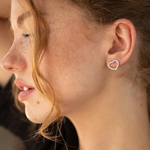 Золотые серьги - пусеты "Сердечки" с фианитами с08281 2