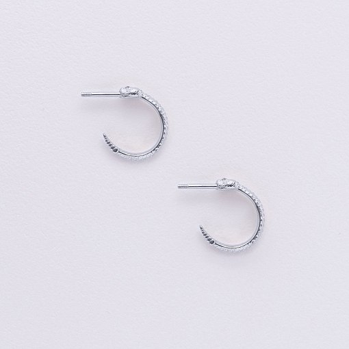 Серьги - пусеты "Гремучие змеи" в белом золоте с09077