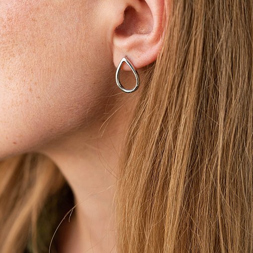 Серьги - пусеты "Большие капельки" в белом золоте с06410 5