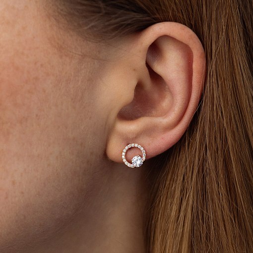 Серьги - пусеты "Круговорот" с фианитами (красное золото) с08789 2