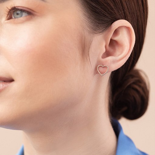 Серьги - пусеты "Сердечки" в желтом золоте с08444 2