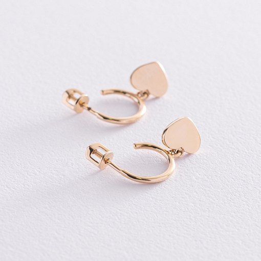 Золотые серьги - пусеты "Сердечки" с07393 3