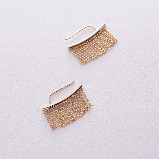 Серьги - клаймберы "Камилла" с цепочками (желтое золото) с08184 3