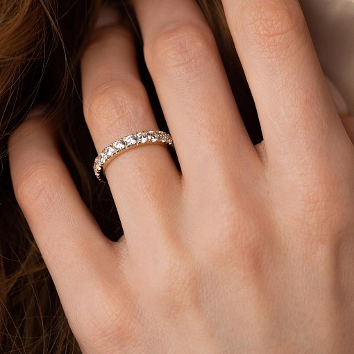 Каблучка з доріжкою каменів в жовтому золоті (фіаніти) к07389 6