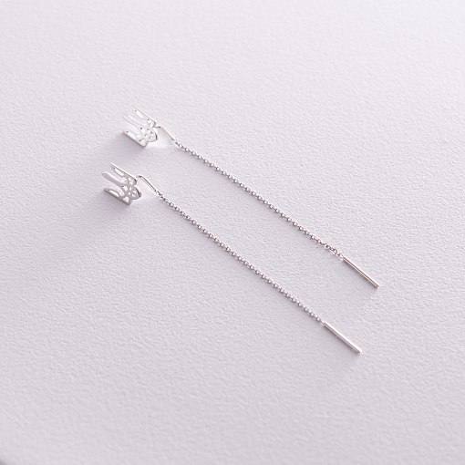 Серьги - протяжки "Герб Украины - Тризуб" (белое золото) с08094