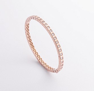 Жесткий золотой браслет "Кубики" (фианиты) б05616