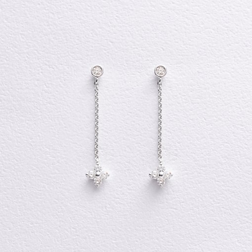 Золотые серьги - пусеты "Клевер" с бриллиантами сб0591lg