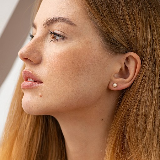 Серьги - пусеты с жемчугом (белое золото) с08914 2