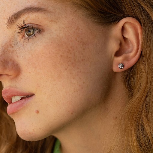 Серьги - пусеты с бриллиантами (белое золото) 330911121 2