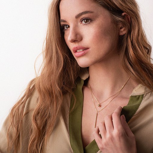 Двойное колье "Хлоя" с шариком в желтом золоте кол01891 4