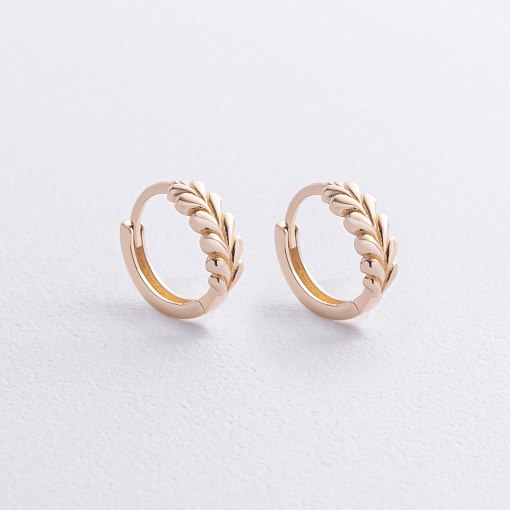 Серьги - кольца "Колоски" в желтом золоте с09168