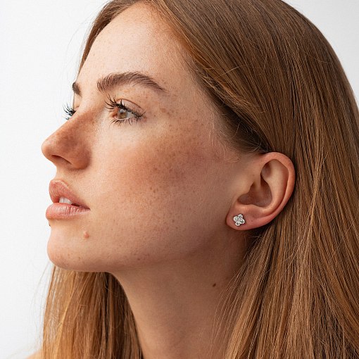 Серьги - пусеты "Fleur" с фианитами (белое золото) с09142 5