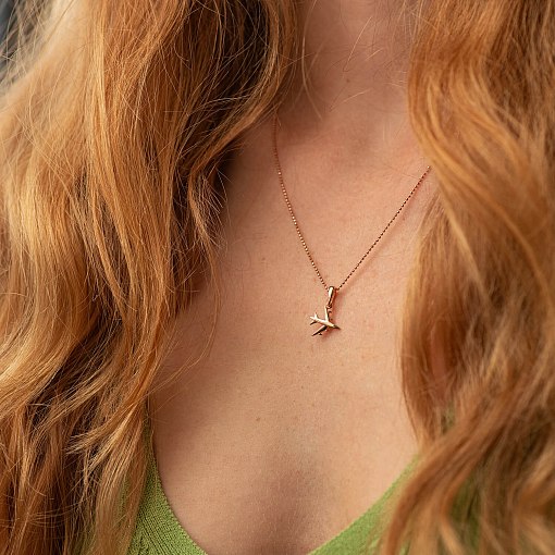 Кулон "Самолетик" в красном золоте п03776 2