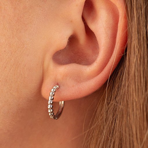 Серьги - кольца в белом золоте (шарики) с09044 2