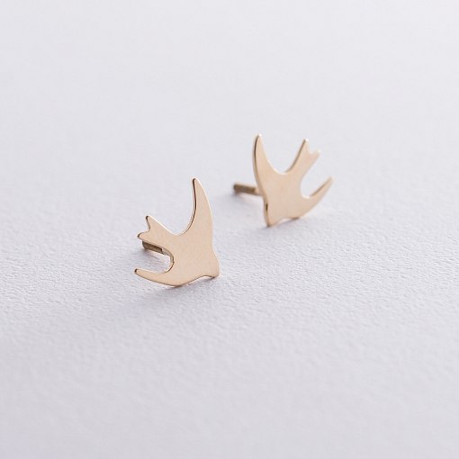 Серьги-пусеты "Птички" в желтом золоте с06454 4