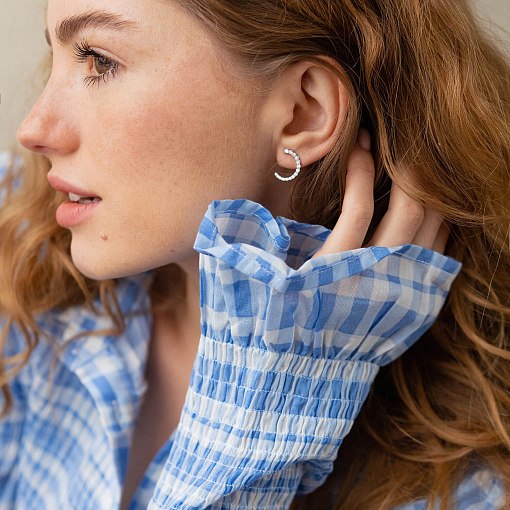 Золотые серьги - пусеты "Лунница" с бриллиантами сб0411cha 4