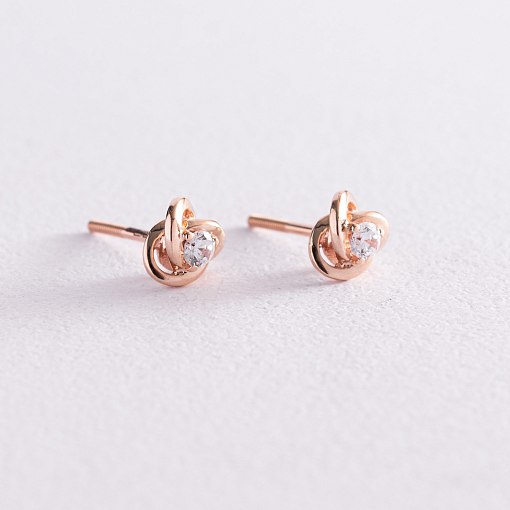 Золотые серьги - пусеты с фианитами с07592 4