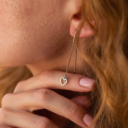 Серьги - протяжки "Сердечки" в белом золоте с08005 4