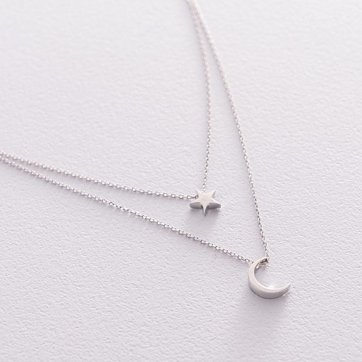 Двойное колье "Звезда и луна" в белом золоте кол01872