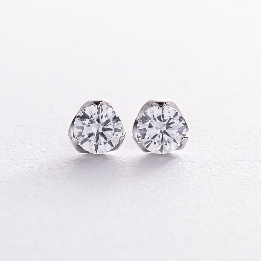 Серьги - пусеты с фианитами (белое золото) с06155 3