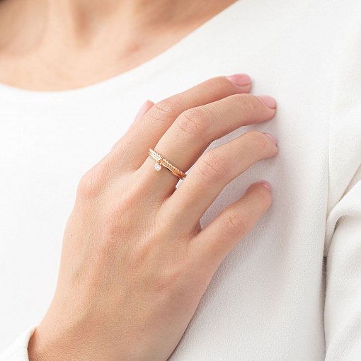 Каблучка з фіанітом в червоному золоті к06603 2