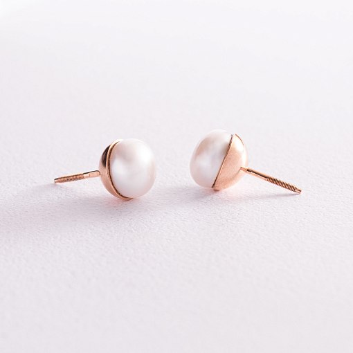 Золотые серьги - пусеты с культ. пресн. жемчугом с00900 3