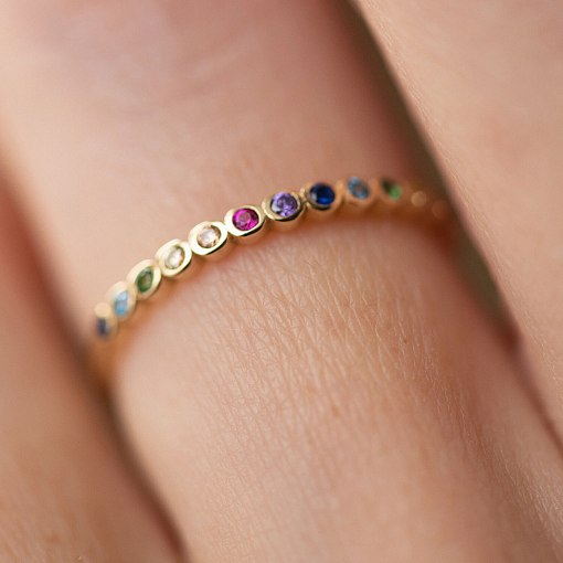 Каблучка з різнокольоровими фіанітами (жовте золото) к07162 5