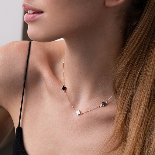 Золотое колье "Клевер" с эмалью 860410Е 3