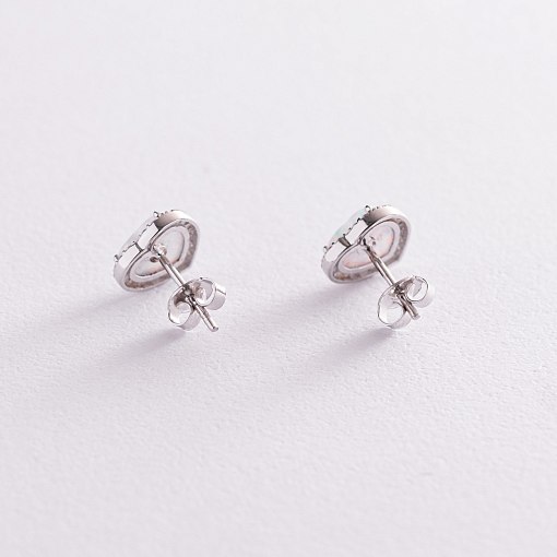 Золотые серьги - пусеты "Сердечки" (им. опал, фианит) с06325 4