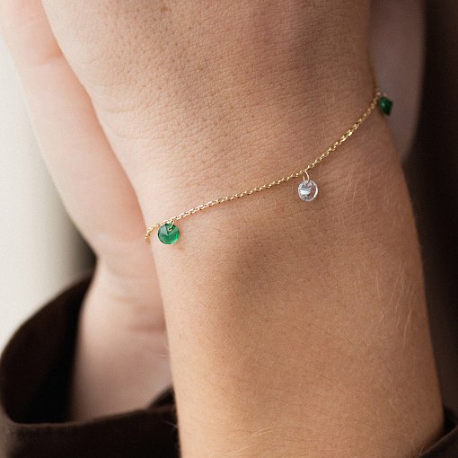 Браслет в желтом золоте (зеленые и белые фианиты) б05138 5