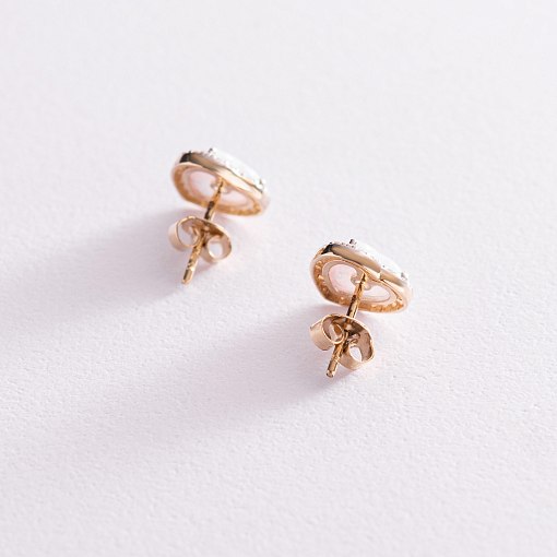 Золотые серьги - пусеты "Сердечки" (опал, фианит) с06328 4