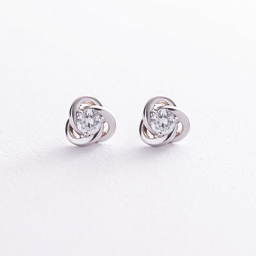 Золотые серьги - пусеты с фианитами с03396