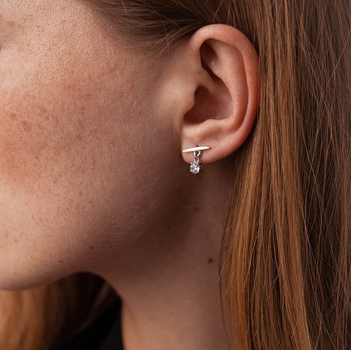 Серьги - пусеты "Эстер" в белом золоте (фианиты) с08597 3