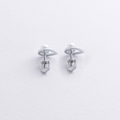 Серьги - пусеты "Капельки" с жемчугом (белое золото) с09055 3