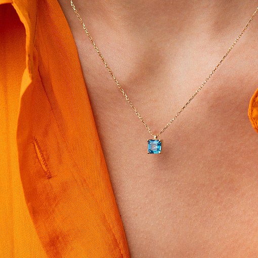 Золотое колье "Альма" (голубой фианит) кол02369 2
