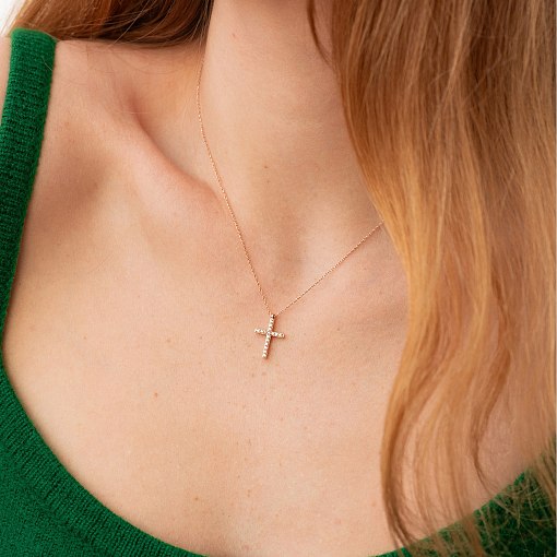 Золоте кольє з хрестиком (чорні та білі фіаніти) кол00807 4