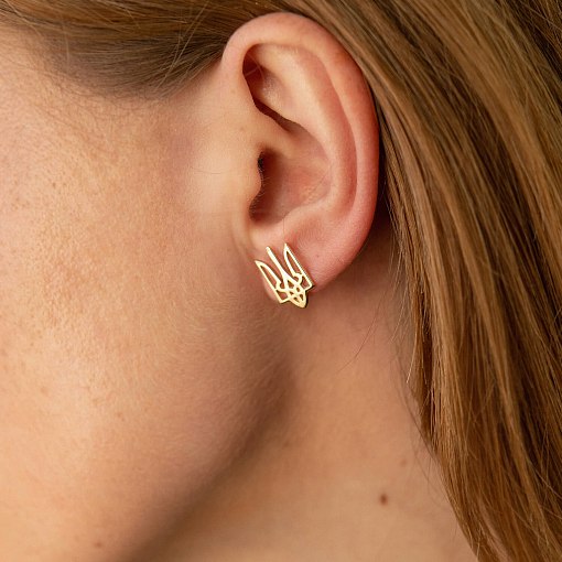 Асимметричные серьги "Герб Украины - Тризуб" (желтое золото) с08694 4