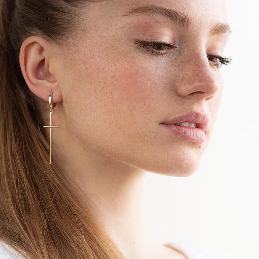 Серьги "Кресты" в красном золоте с06748 2