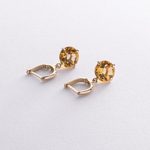 Золотые серьги "Влечение" с цитрином с08526 3