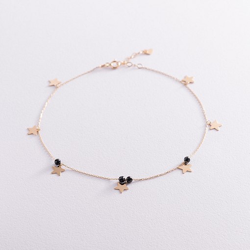 Золотой браслет "Звездочки" на ногу (фианиты) б04886